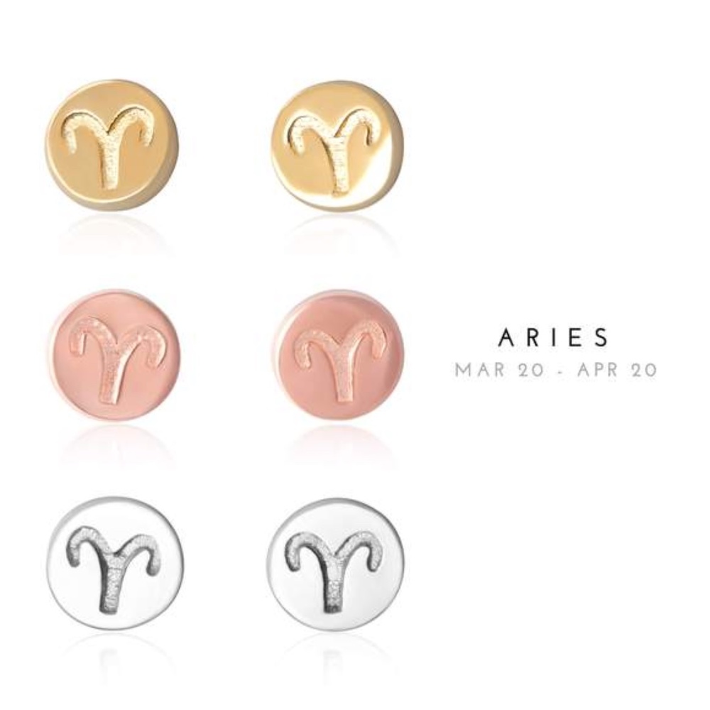 925Sterling Silver ARIES Disc Earrings Gold Plated - Picture 3 of 3